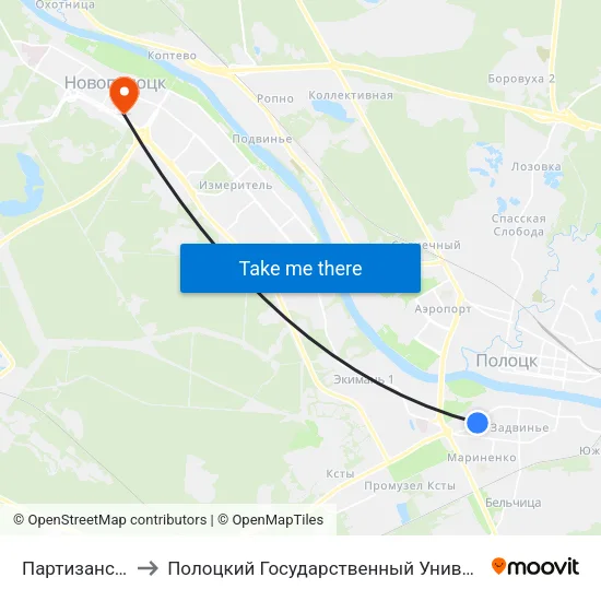 Партизанская to Полоцкий Государственный Университет map