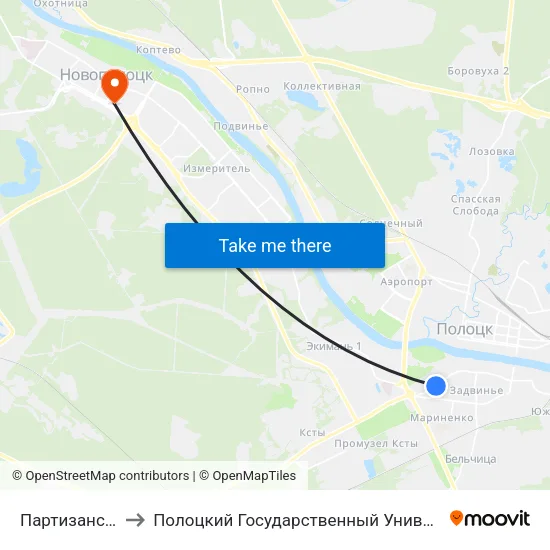 Партизанская to Полоцкий Государственный Университет map