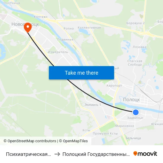 Психиатрическая Больница to Полоцкий Государственный Университет map