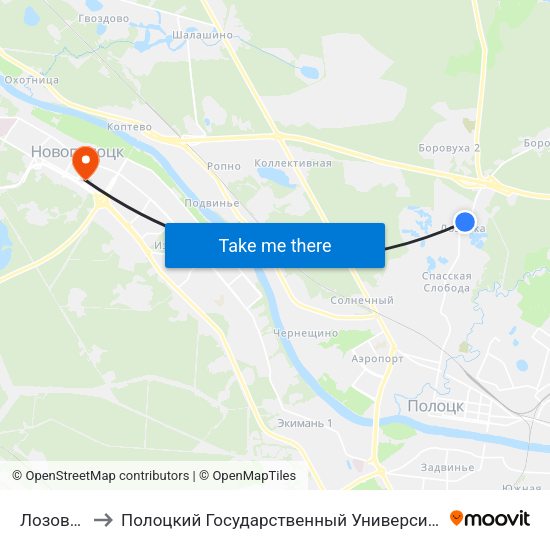 Лозовка to Полоцкий Государственный Университет map