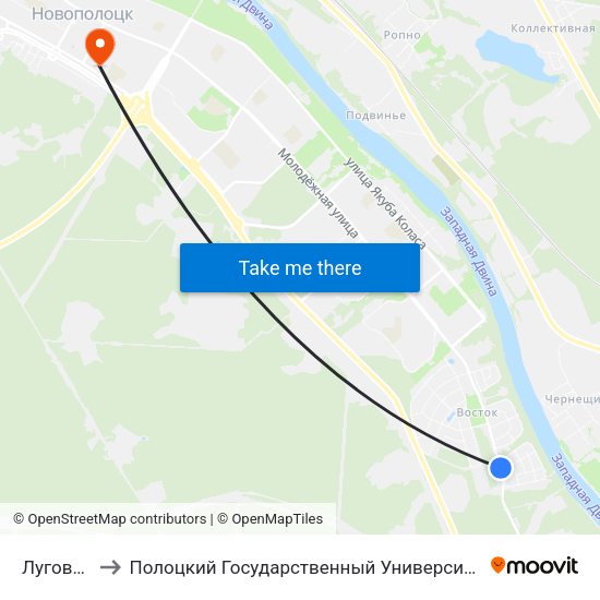 Луговая to Полоцкий Государственный Университет map
