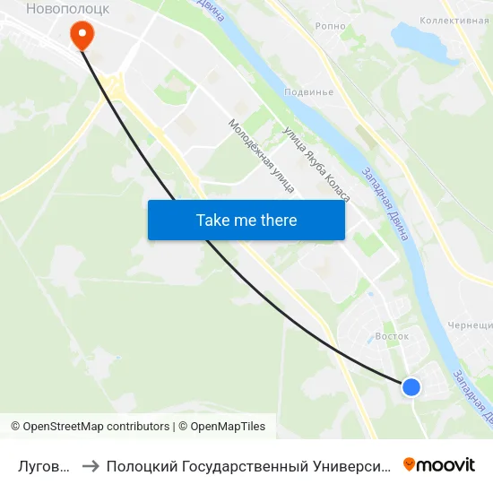 Луговая to Полоцкий Государственный Университет map