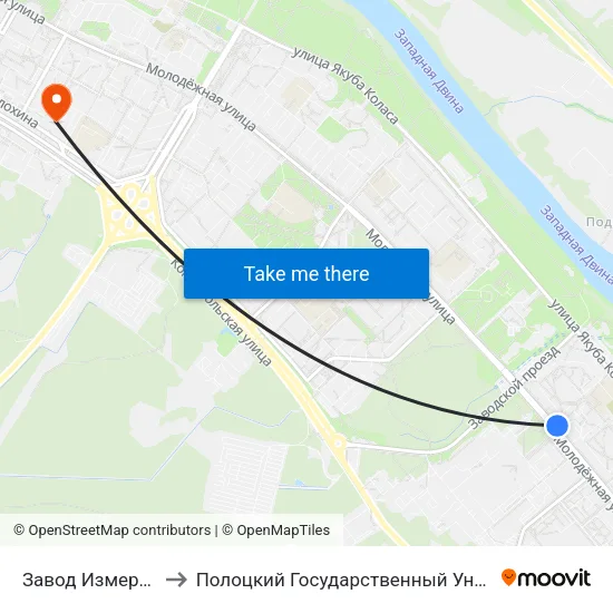 Завод Измеритель to Полоцкий Государственный Университет map