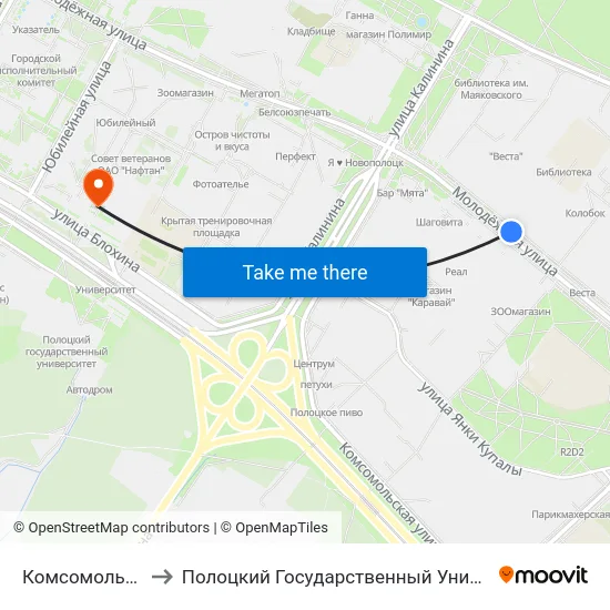Комсомольская to Полоцкий Государственный Университет map
