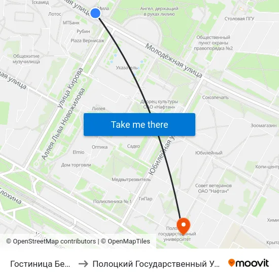 Гостиница Беларусь to Полоцкий Государственный Университет map
