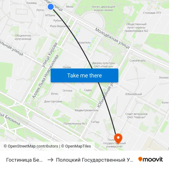 Гостиница Беларусь to Полоцкий Государственный Университет map