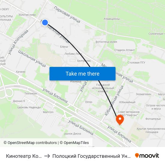 Кинотеатр Космос to Полоцкий Государственный Университет map