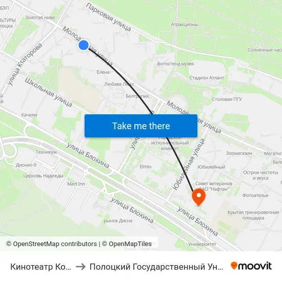 Кинотеатр Космос to Полоцкий Государственный Университет map