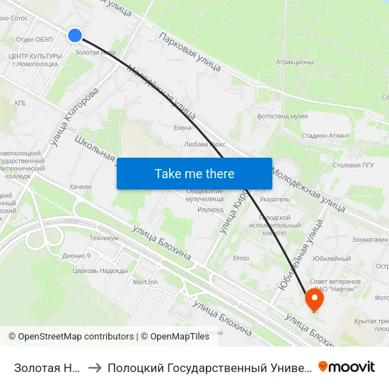 Золотая Нива to Полоцкий Государственный Университет map