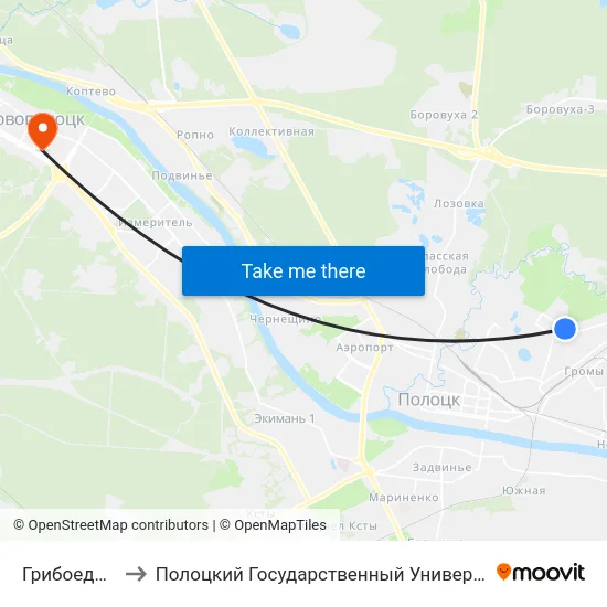 Грибоедова to Полоцкий Государственный Университет map