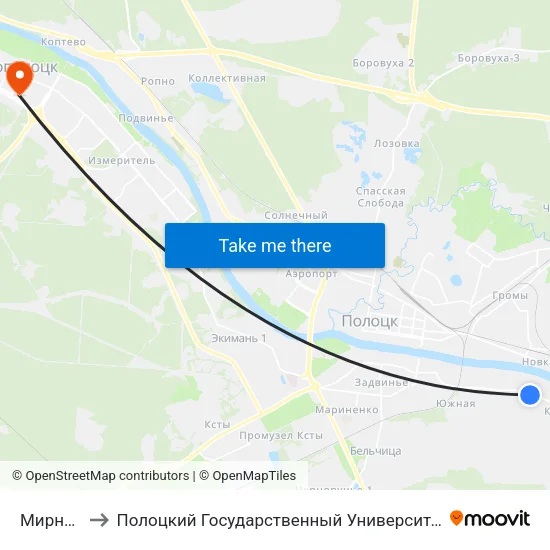 Мирная to Полоцкий Государственный Университет map