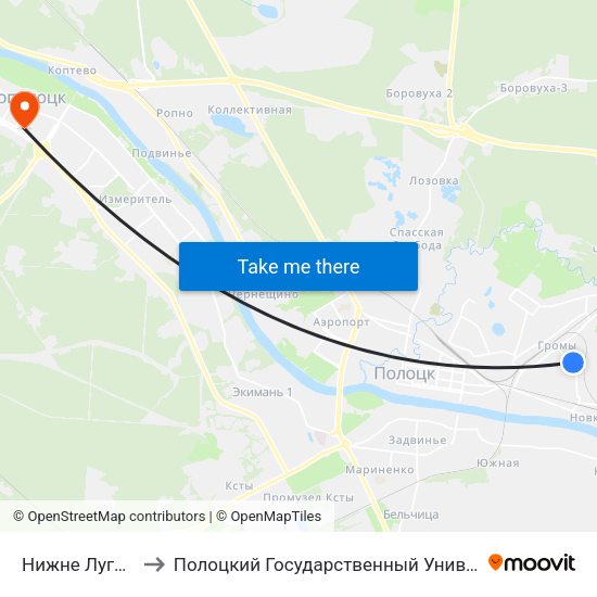 Нижне Луговая to Полоцкий Государственный Университет map