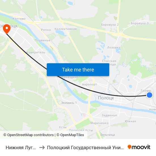 Нижняя Луговая to Полоцкий Государственный Университет map