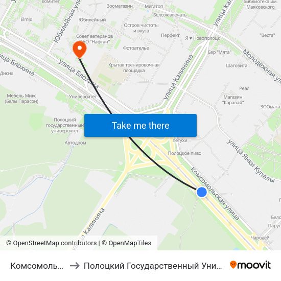 Комсомольская to Полоцкий Государственный Университет map