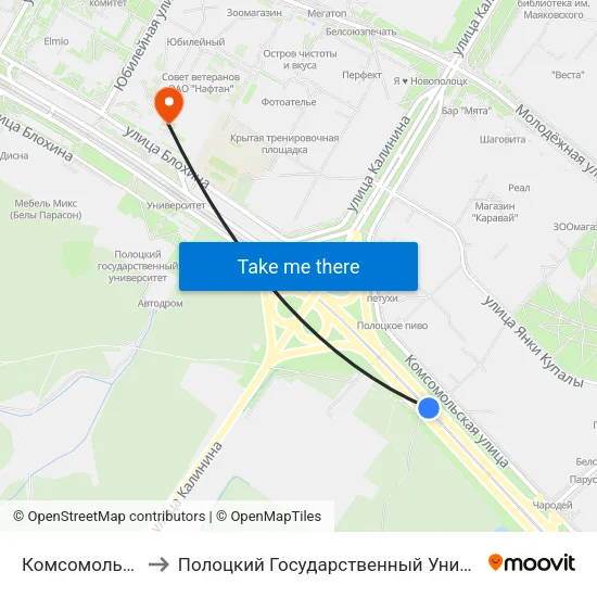 Комсомольская to Полоцкий Государственный Университет map