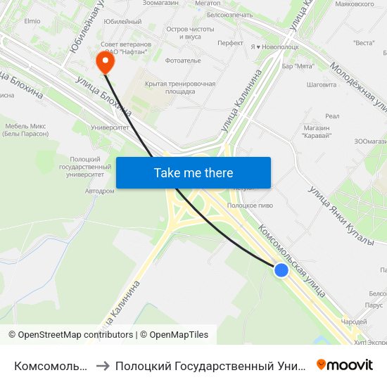 Комсомольская to Полоцкий Государственный Университет map