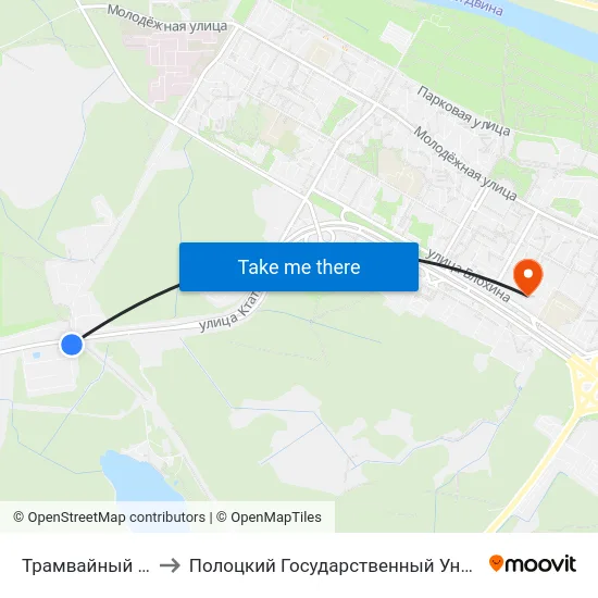 Трамвайный Парк to Полоцкий Государственный Университет map
