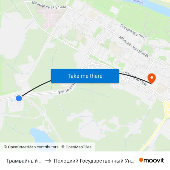 Трамвайный Парк to Полоцкий Государственный Университет map