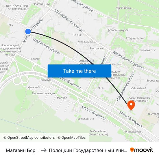 Магазин Берёзка to Полоцкий Государственный Университет map