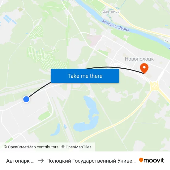 Автопарк №6 to Полоцкий Государственный Университет map