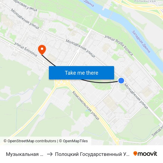 Музыкальная Школа to Полоцкий Государственный Университет map