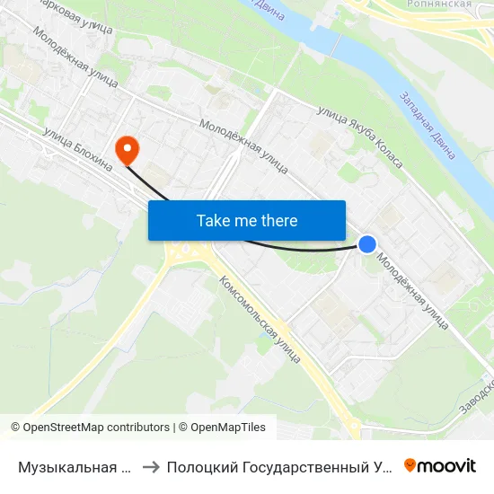 Музыкальная Школа to Полоцкий Государственный Университет map