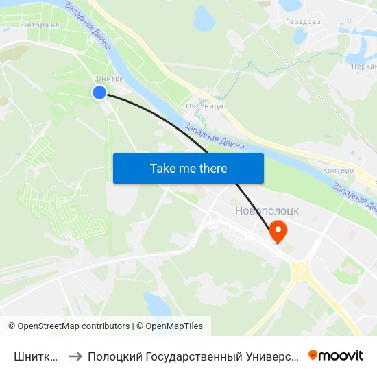 Шнитки-1 to Полоцкий Государственный Университет map