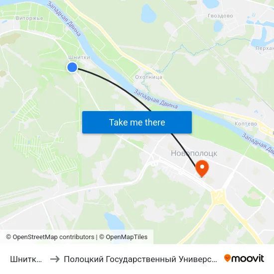 Шнитки-1 to Полоцкий Государственный Университет map