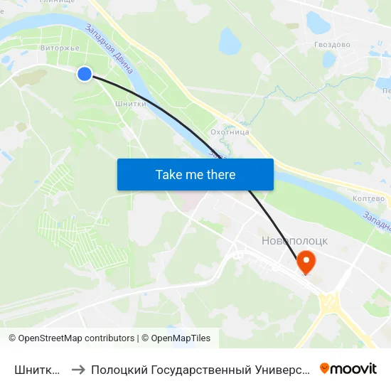 Шнитки-2 to Полоцкий Государственный Университет map
