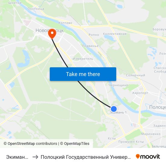 Экимань-1 to Полоцкий Государственный Университет map
