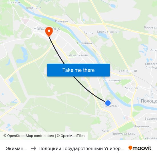 Экимань-1 to Полоцкий Государственный Университет map