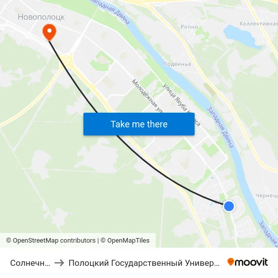 Солнечная to Полоцкий Государственный Университет map