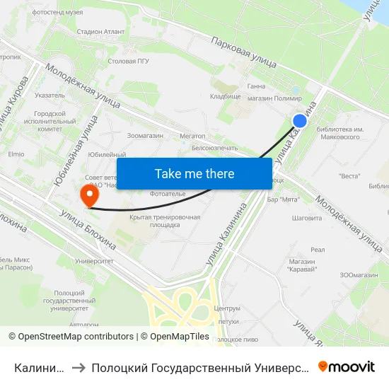 Калинина to Полоцкий Государственный Университет map