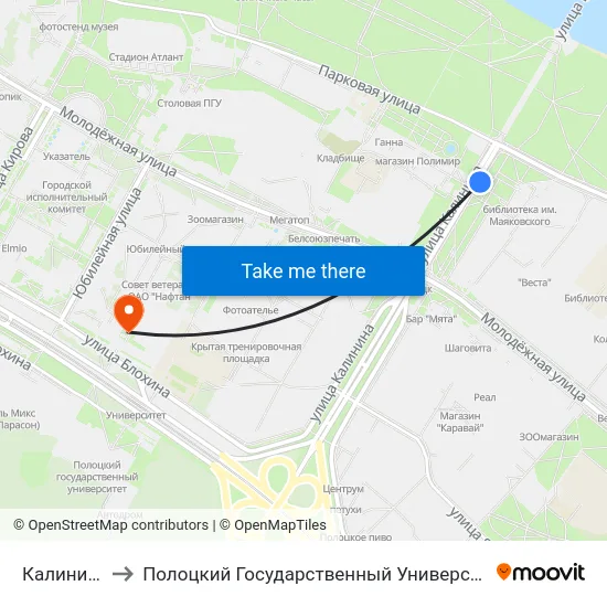 Калинина to Полоцкий Государственный Университет map