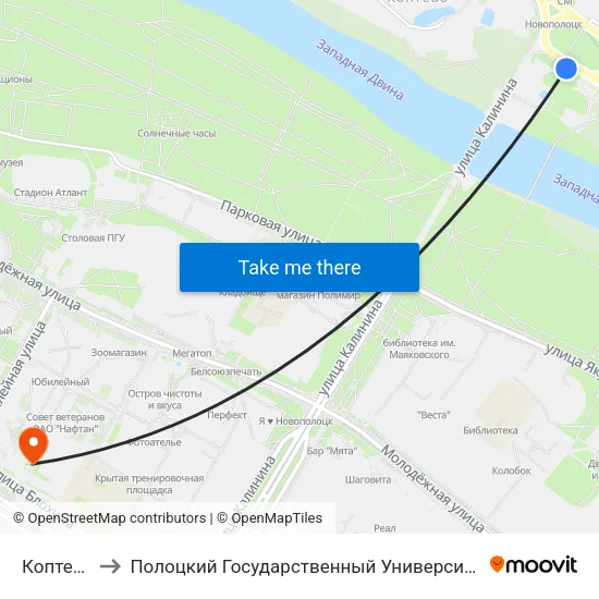 Коптево to Полоцкий Государственный Университет map
