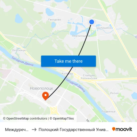 Междуречье-1 to Полоцкий Государственный Университет map