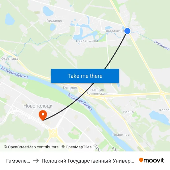 Гамзелево to Полоцкий Государственный Университет map