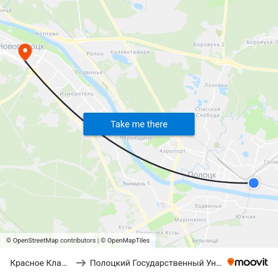 Красное Кладбище to Полоцкий Государственный Университет map