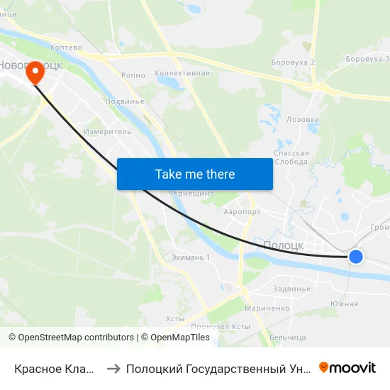 Красное Кладбище to Полоцкий Государственный Университет map