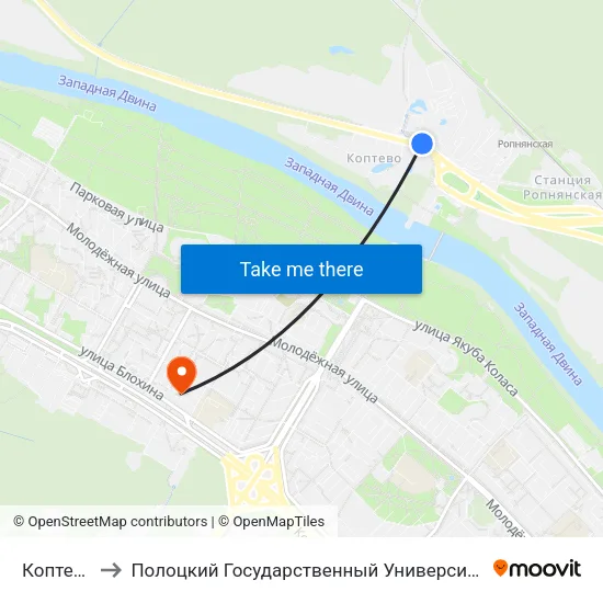 Коптево to Полоцкий Государственный Университет map