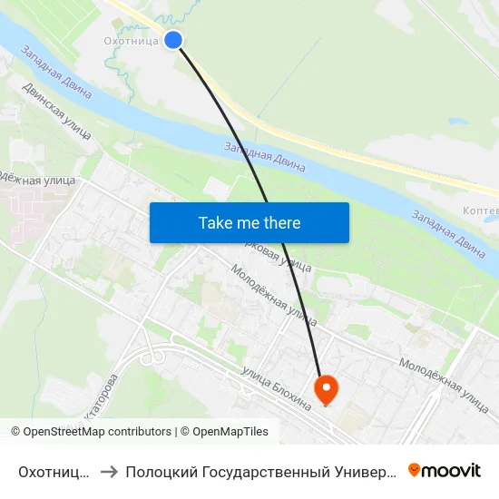 Охотница-1 to Полоцкий Государственный Университет map