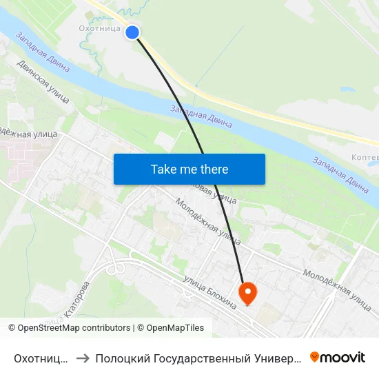 Охотница-1 to Полоцкий Государственный Университет map