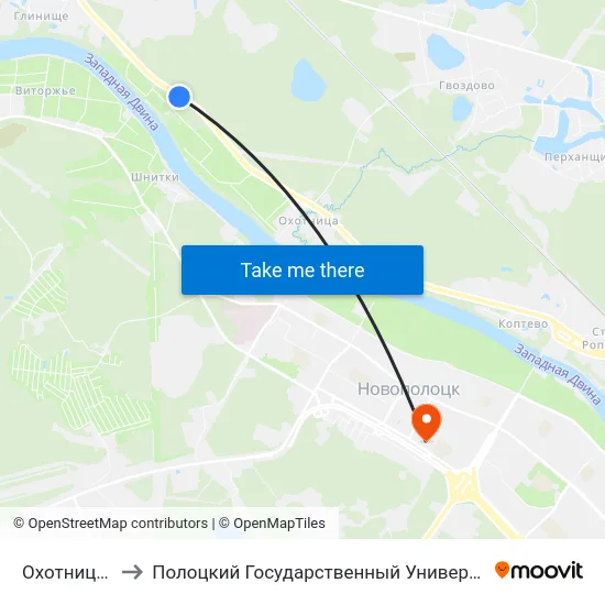 Охотница-2 to Полоцкий Государственный Университет map