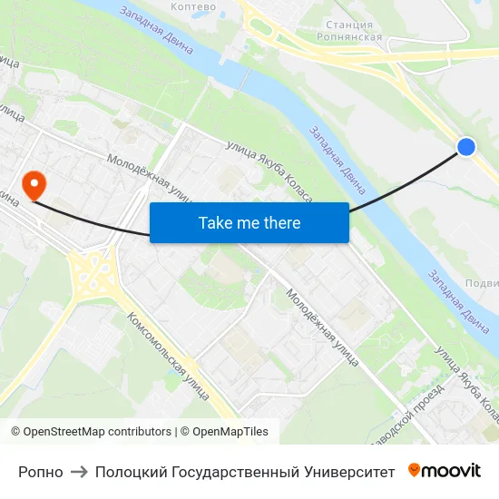 Ропно to Полоцкий Государственный Университет map