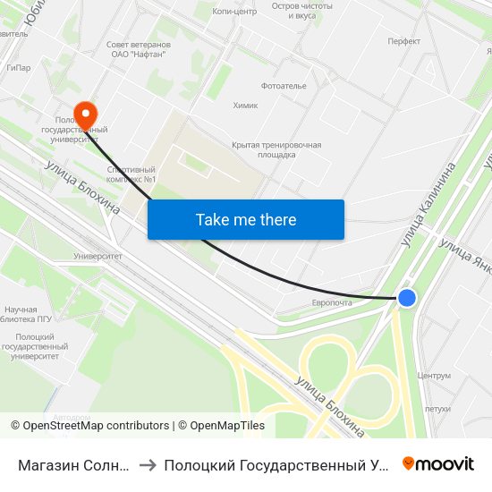 Магазин Солнечный to Полоцкий Государственный Университет map