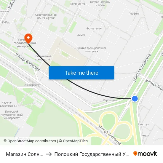 Магазин Солнечный to Полоцкий Государственный Университет map