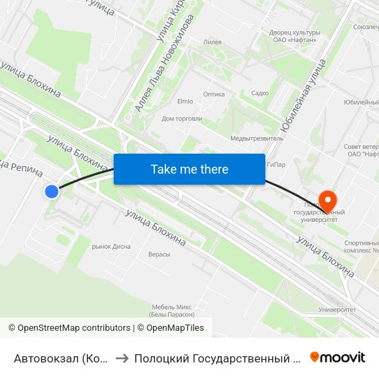 Автовокзал (Конечная) to Полоцкий Государственный Университет map