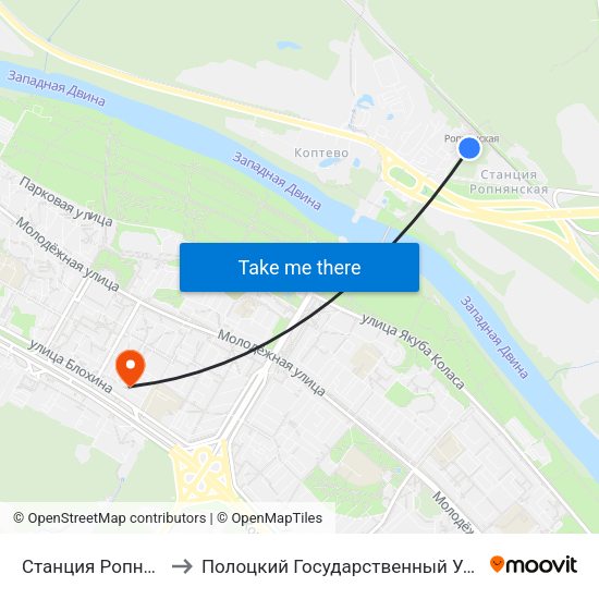 Станция Ропнянская to Полоцкий Государственный Университет map
