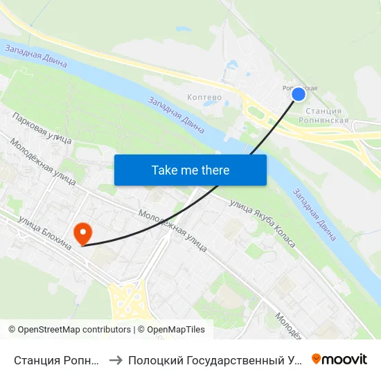 Станция Ропнянская to Полоцкий Государственный Университет map