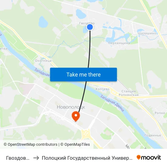 Гвоздово-2 to Полоцкий Государственный Университет map